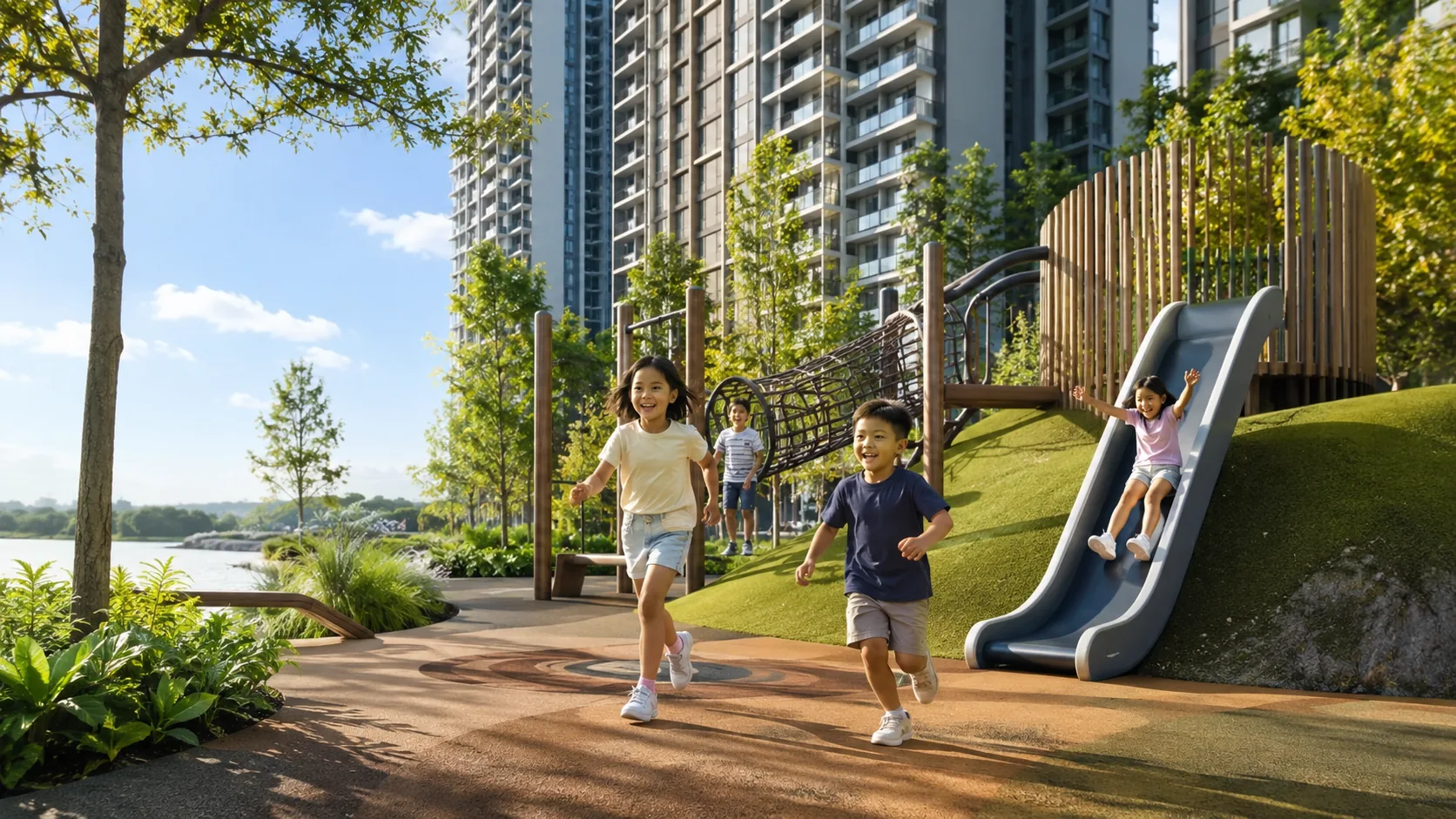 Anak-anak bermain di taman permainan komuniti